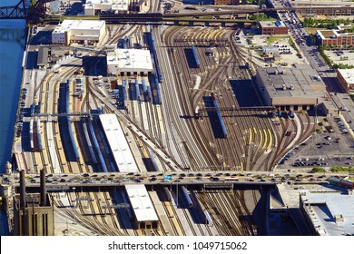 Aerial View Of Rail Yard In Chicago