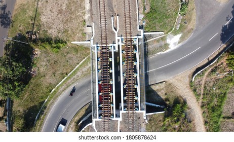 Aerial View Of The Railroad Tracks Above The Highway