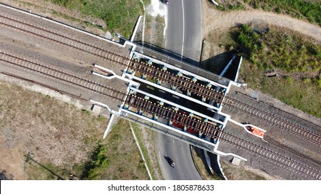 Aerial View Of The Railroad Tracks Above The Highway