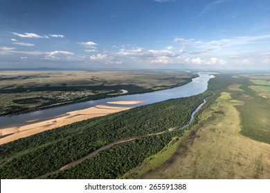 Aerial view of rainforest at the Rio Branco River on the state of Roraima 