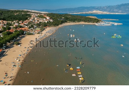 Aerial view of Rajska plaza (The Paradise Beach) on Rab Island, Croatia
