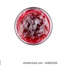 Aerial View Of Rasberry Jam In A Bowl Isolated