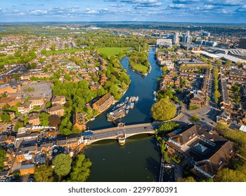 Aerial view of Reading, a large town on the Thames and Kennet rivers in southern England, UK