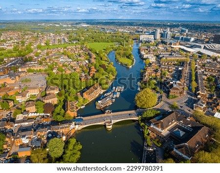 Aerial view of Reading, a large town on the Thames and Kennet rivers in southern England, UK