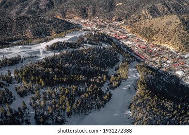 Aerial View Of Red River Ski Town In New Mexico Mountains