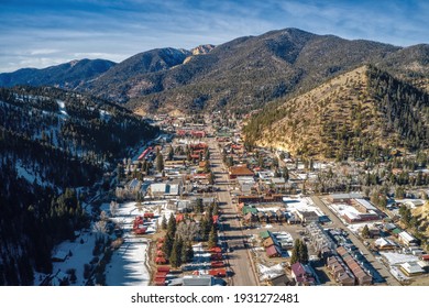 Aerial View Of Red River Ski Town In New Mexico Mountains