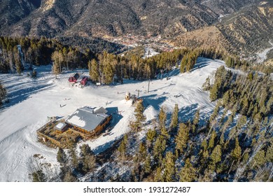 Aerial View Of Red River Ski Town In New Mexico Mountains