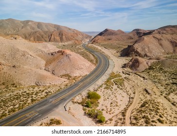 Aerial view of Red rock canyon state park, scenic highway 14 passes through the park in Mojave desert, California.