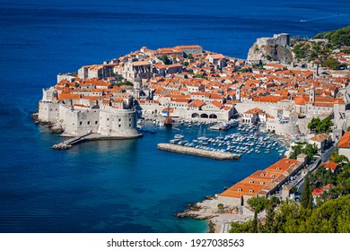 Aerial view of red roofs of Dubrovnik