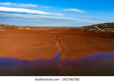 Aerial View Of A Reservoir Full Of Red Toxic Sludge. Hungary - Red Mud Storage