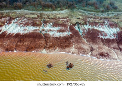 Aerial View Of A Reservoir Full Of Red Toxic Sludge. Hungary - Red Mud Storage