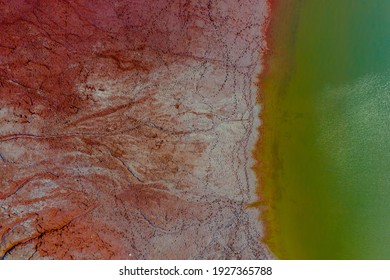 Aerial View Of A Reservoir Full Of Red Toxic Sludge. Hungary - Red Mud Storage