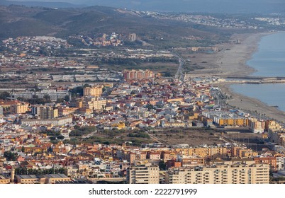 Aerial View of Residential Apartment Buildings in the city of La Linea de la Concepcion, Spain. Taken from top of Rock of Gibraltar, UK.