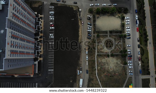Aerial view of the residential area. Residential quarter\
of Krasnodar. 