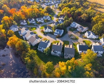 aerial view of residential community in autumn