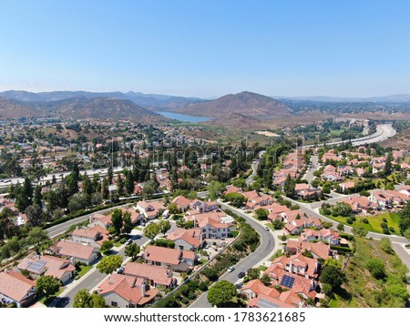Aerial view of residential neighborhood in green valley, Rancho Bernardo, San Diego County, California. USA.  Foto d'archivio © 
