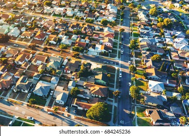 Aerial view of of a residential neighborhood in Hawthorne, in Los Angeles, CA