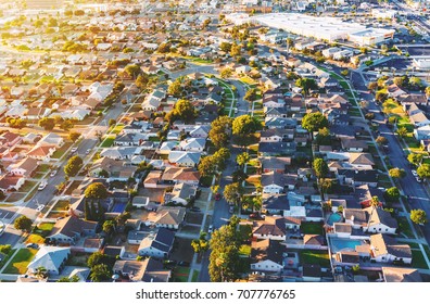 Aerial View Of Of A Residential Neighborhood In Hawthorne, In Los Angeles, CA