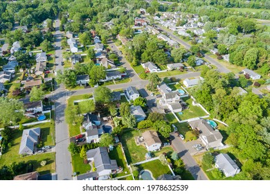 Aerial view of the residential Sayreville town area of beautiful suburb of dwelling home road from a height in New Jersey US