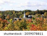 Aerial view of the resort town of Harbor Springs, Michigan in the early autumn.