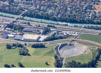 Aerial View Of A Retention Basin In Felsberg, Switzerland
