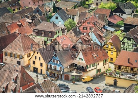 Aerial view of  Ribeauville village, Alsace, France