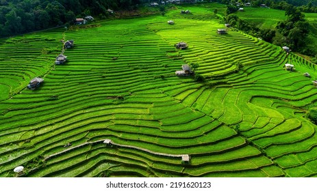 Aerial view of Rice terrace at Ban pa bong piang in Chiang mai, Thailand. - Shutterstock ID 2191620123