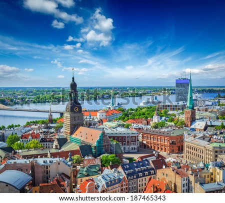 Aerial view of Riga center from St. Peter's Church, Riga, Latvia