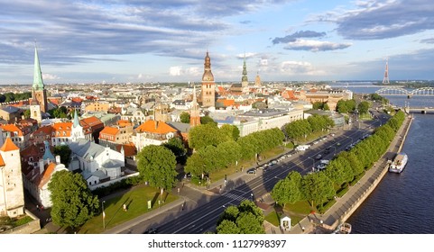 Aerial View Of Riga At Summer Sunset, Latvia.
