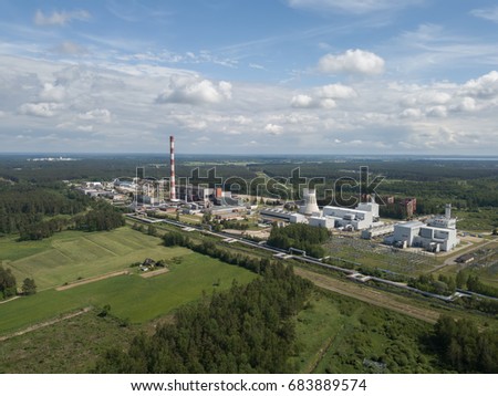 Aerial view of Riga TEC -2 Electricity power station drone top view
