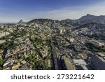 Aerial view of Rio de Janeiro with highway and Sambodromo, Brazil