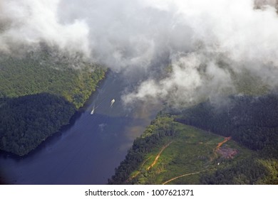 Aerial view of river with clouds 