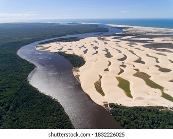 Aerial View Of The Preguiças River And The Dunes Of Pequenos Lençóis - Lençóis Maranhenses National Park - Barreirinhas, Maranhão, Brazil