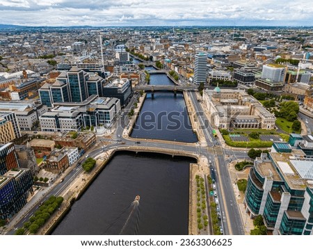 Aerial view of river Liffey in Dublin, the capital of Ireland