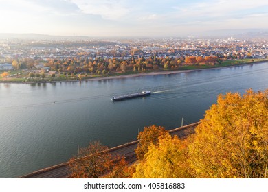 Aerial View Of The River Rhine At Koblenz, Germany