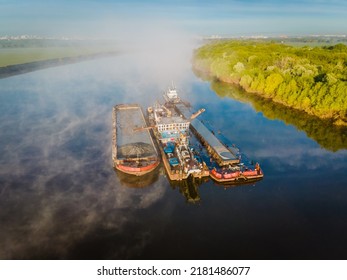 Aerial View Of The River Sand Mining Barge