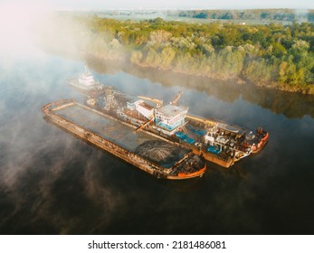 Aerial View Of The River Sand Mining Barge