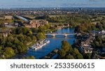 An aerial view of the River Thames near Hampton Court Palace in Surrey, England