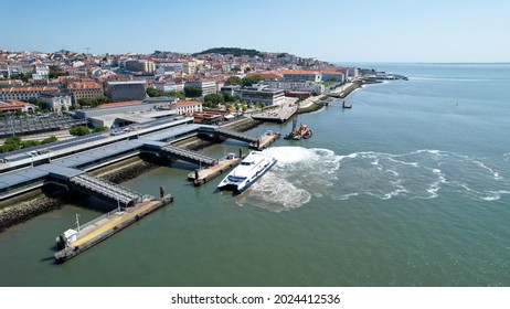 Aerial View From Riverside View From Cais Do Sodré,Lisbon Where We Can See Also The Boat Terminal.