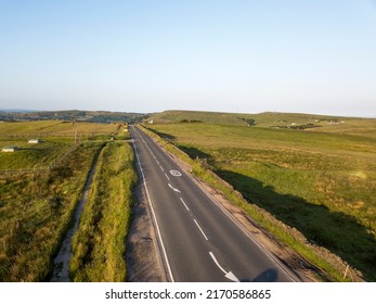 Aerial View Of The Road From Denshaw To Rishworth, Saddleworth, Oldham, Manchester, Uk