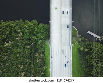 Aerial View Of Road Going Over The St. Lucie River.