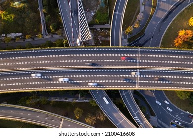 aerial view of road intersection in hangzhou at twilight - Shutterstock ID 2100416608