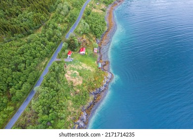 Aerial View Of Road In Lofoten Islands In Norway