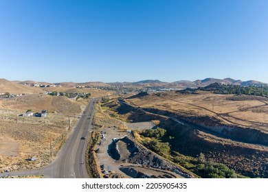 Aerial View Of A Road In The Nevada Desert North Of Reno.