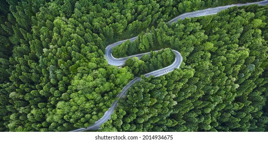 Aerial View of a road on a forest - Shutterstock ID 2014934675