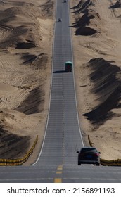 An Aerial View Of The Road On Wind Erosion Terrain In Qinghai