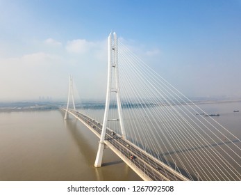 Aerial View Of Road Transportation Of Yangtze River Bridge