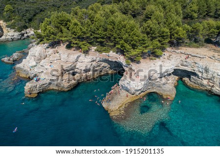 Aerial view of Rocky beach near Pula, Croatia