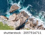 Aerial view of the rocky coastline by Marmeelan and Falcorrib south of Dungloe, County Donegal - Ireland