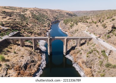 Aerial View Of Alcántara Roman Bridge.